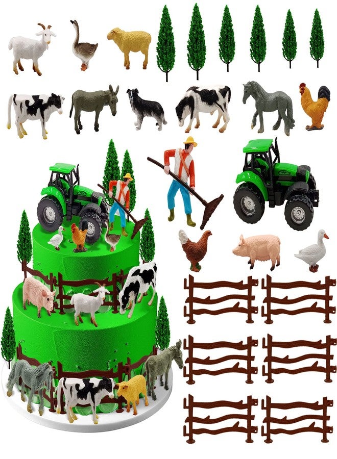 TOSPARTY 26 PCS Mini Farm Animal Tractor Cake Topper Set with Tree Farmer Fences Cow Pig Sheep Figures Tractor farmer Cake Topper for Boy Girl Birthday Party Decorations - Image 1